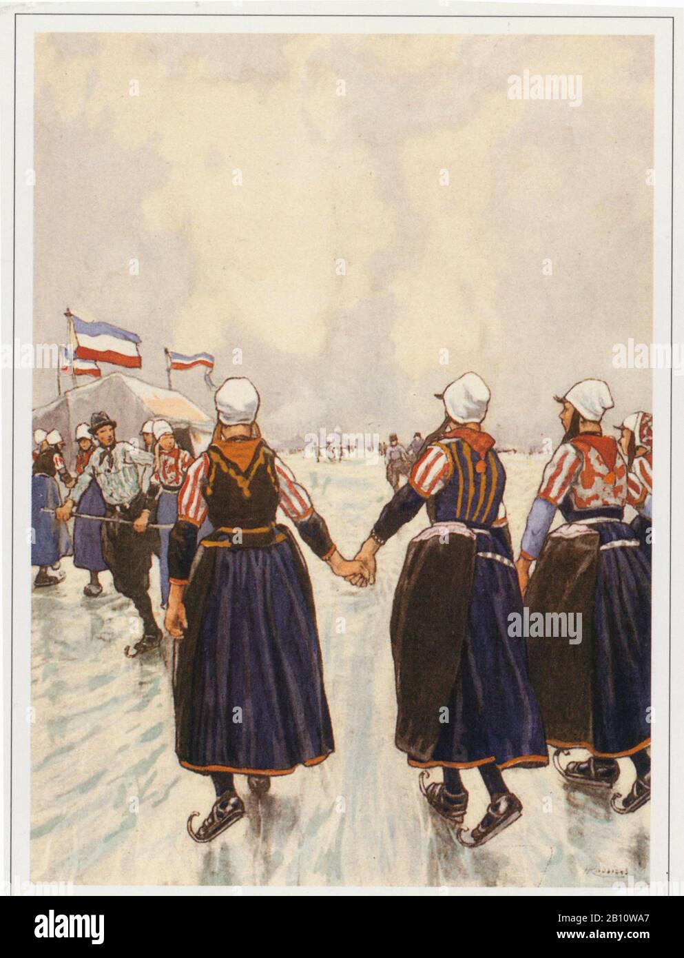 Marken schaatsen - Ilustración de Henri Assiers (1858 - 1944) Foto de stock