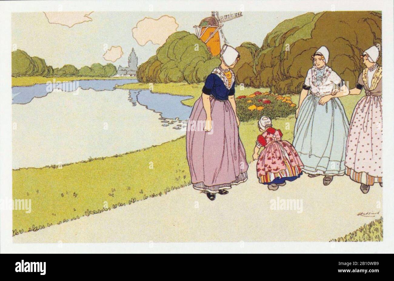 Middelburg vijver - Ilustración de Henri Casers (1858 - 1944) Foto de stock