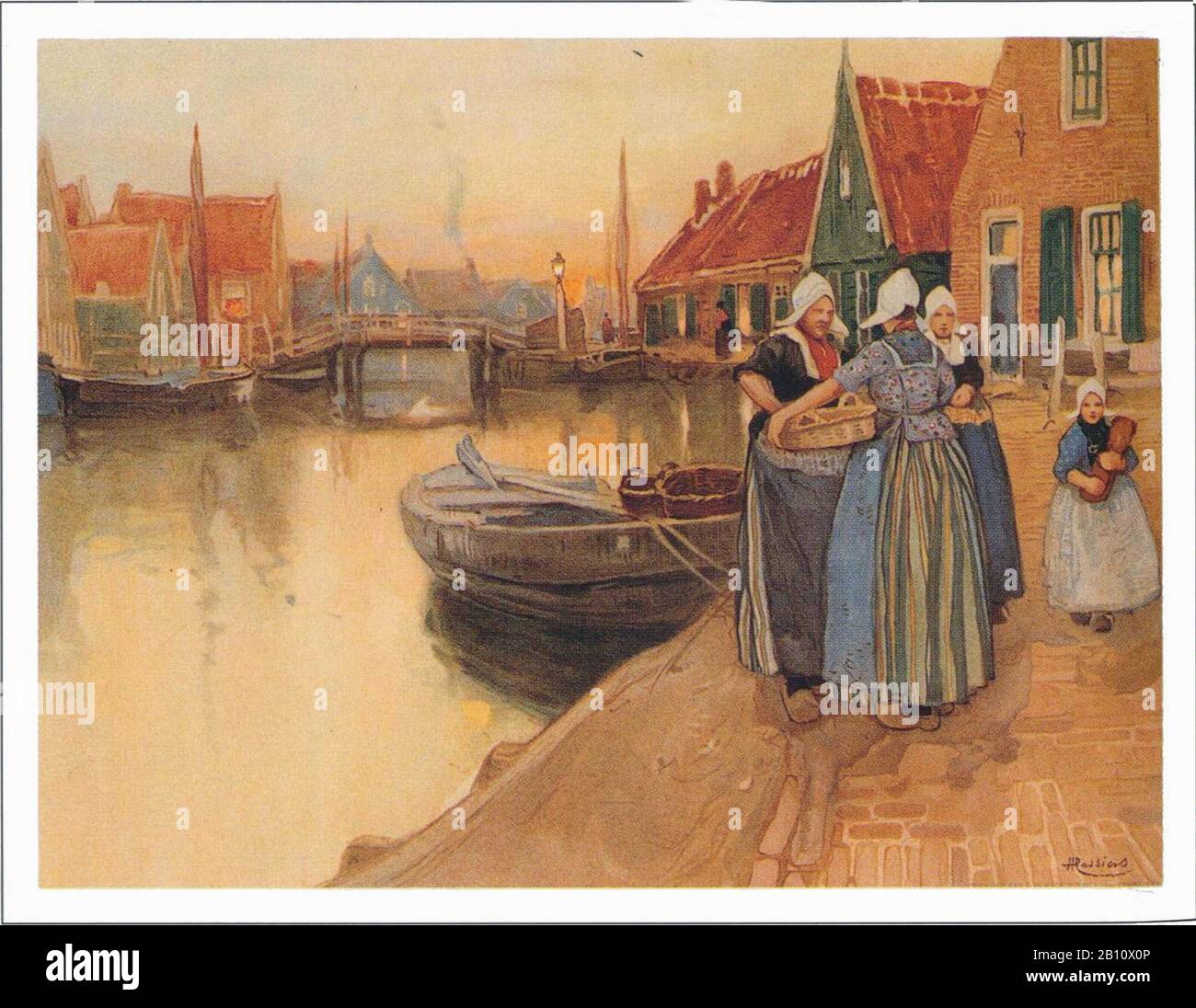 Volendam vrouwen haven - Ilustración de Henri Casers (1858 - 1944) Foto de stock