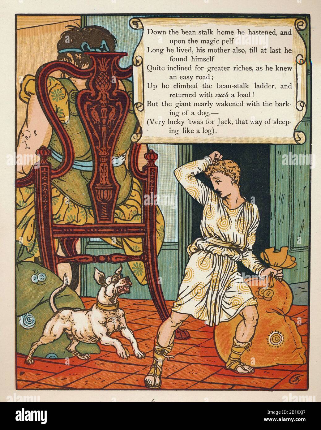 Gato y el tallo de frijol - Ilustración de Walter Cane (1845 - 1915) Foto de stock