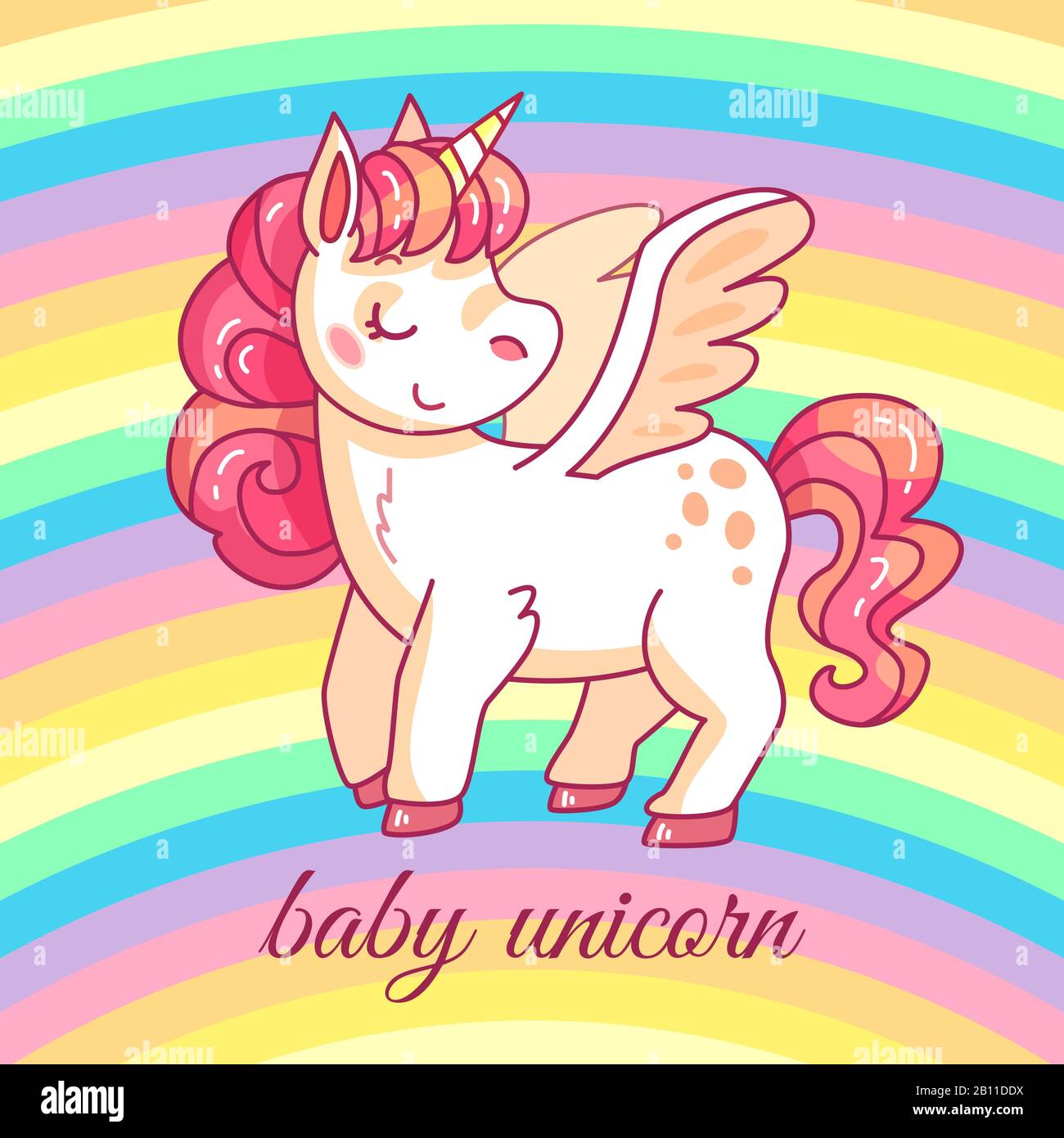 Mono bebé unicornio. Caricatura hada magia poni en arco iris. Divertido  caballo niña camiseta o etiqueta vectorial diseño Imagen Vector de stock -  Alamy
