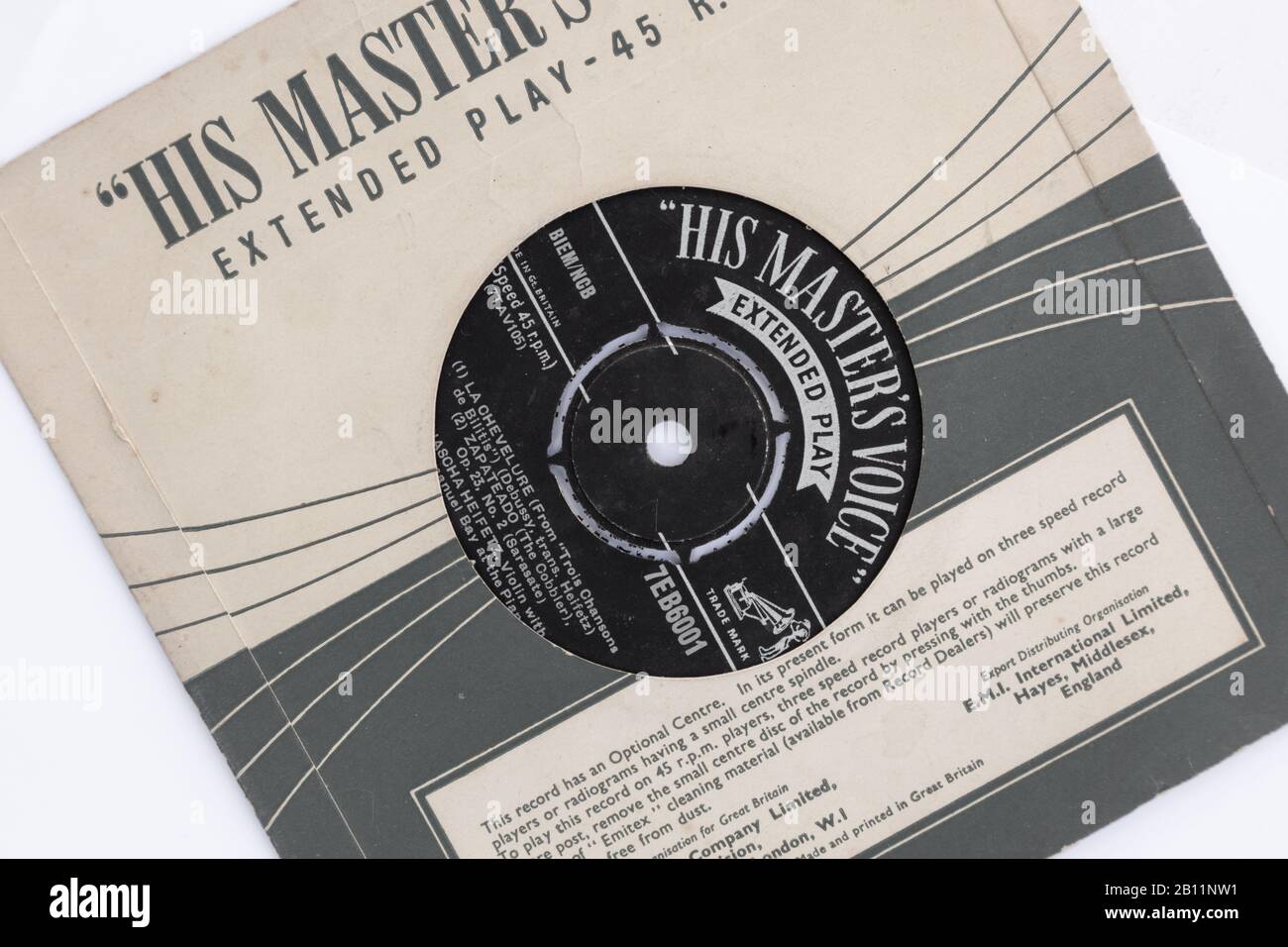 Disco de grabación Old HMV His Masters Voice 45 Foto de stock