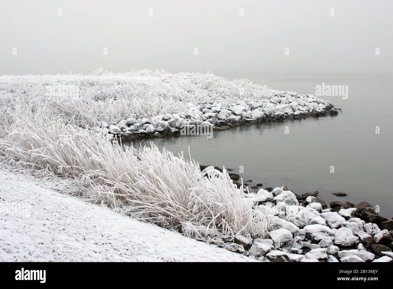 Dyke cubierto por hoar-Frost , países Bajos Foto de stock