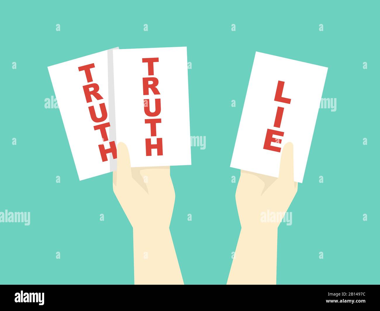 Ilustración de la verdad y Mentira Juego de Oficina, con Las Manos  Sosteniendo Tarjetas blancas con la verdad y La Mentira Fotografía de stock  - Alamy