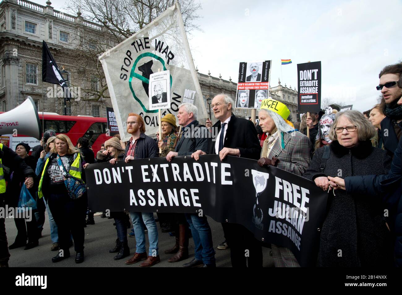 Londres 22 de febrero de 2020. Manifestación para oponerse a la extradición a los Estados Unidos de Julian Assange que se encuentra en la prisión de Belmarsh Foto de stock