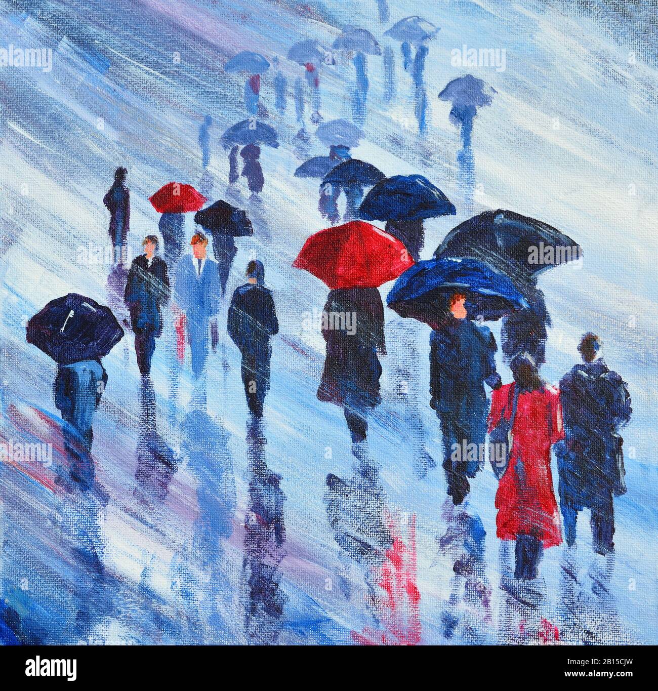 Pintura acrílica de Personas que caminan bajo la lluvia con sombrillas  Fotografía de stock - Alamy