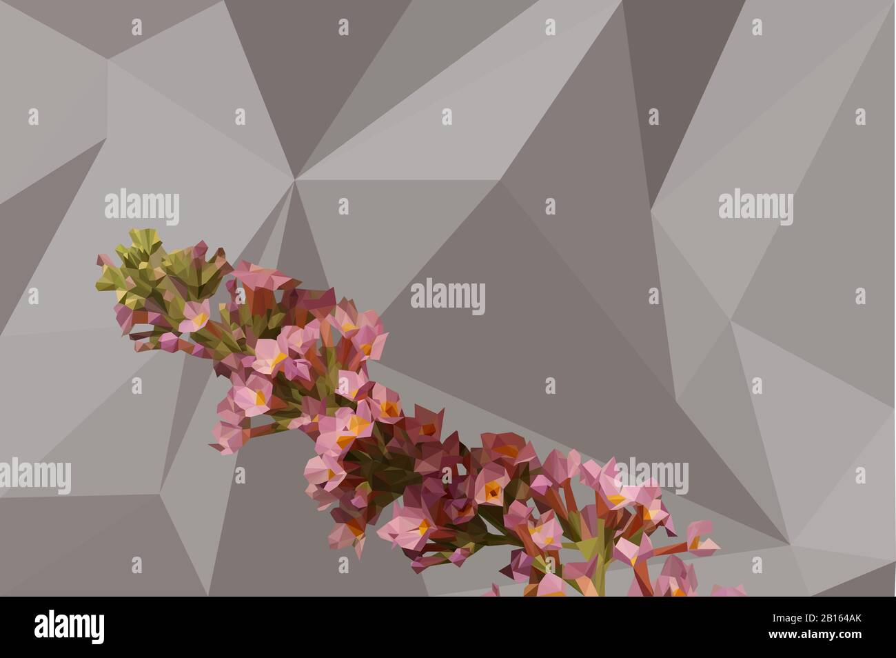 Bajo poli ilustración de un tallo de flores rosadas con fondo Foto de stock