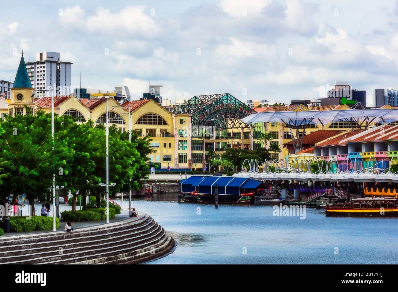Sudeste de Asia, Singapur, paisaje urbano con puerto Foto de stock