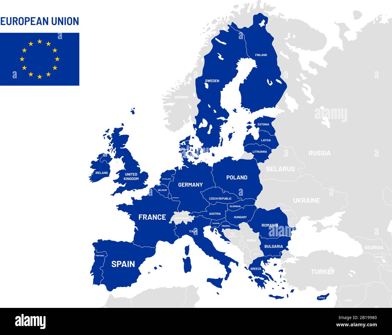 Mapa de países de la Unión Europea. Nombres de países miembros de la UE, mapas de localización de tierras de europa ilustración vectorial Ilustración del Vector