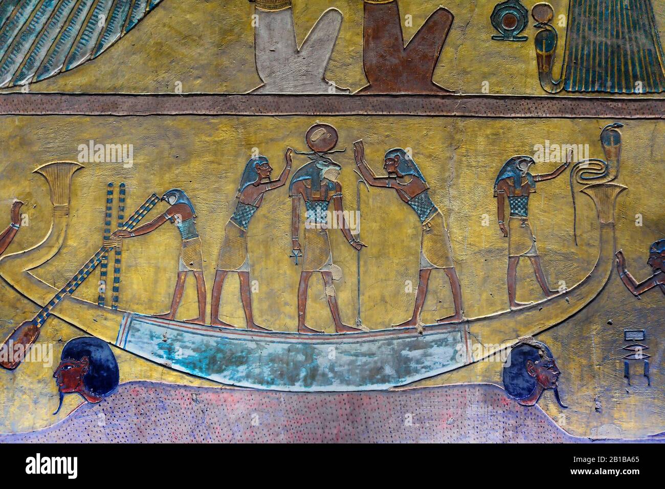 Antiguo mural de barco egipcio Foto de stock