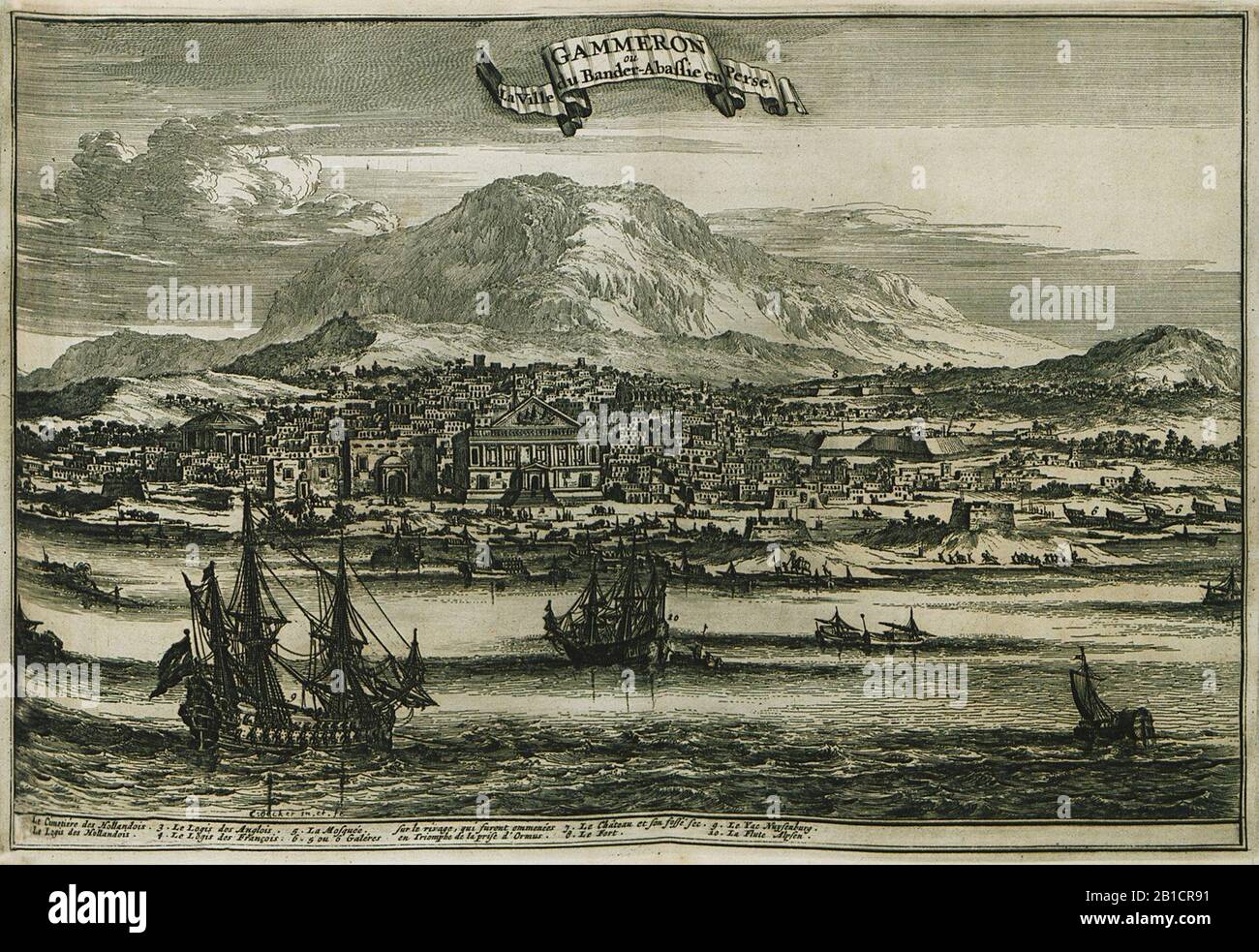 Gammeron ou la ville du Bander-Abasie en Perse - Struys Jan Janszoon - 1681. Foto de stock