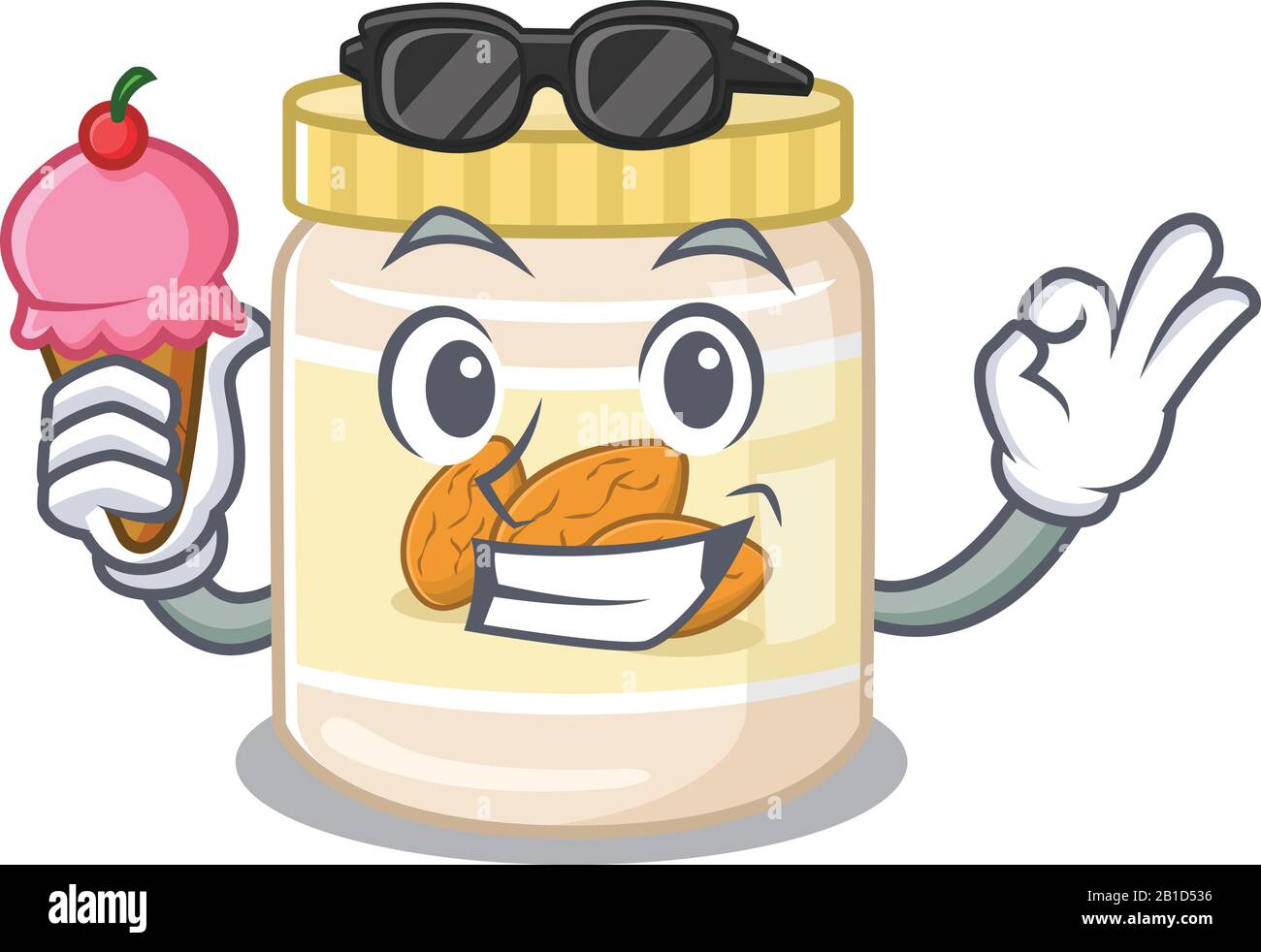 feliz cara de mantequilla de almendra diseño de dibujos animados con helado  Imagen Vector de stock - Alamy