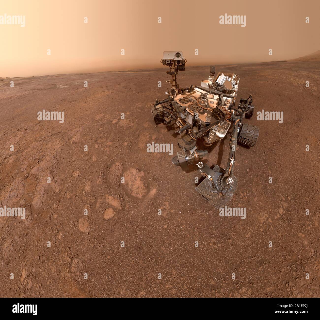 Marte - 15 Enero 2019 - un selfie tomado por el curiosity Mars rover de la NASA en Sol 2291 (Enero 15) en el sitio de perforación 'Rock Hall', ubicado en Vera Rubin Ridge Foto de stock