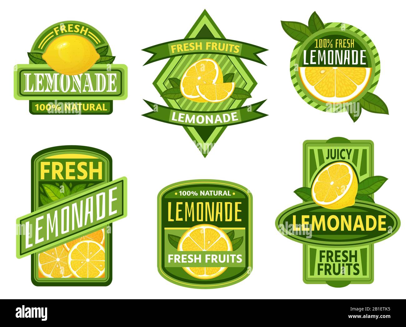 Insignias de limonada. Emblema de bebida de limón, fruta fresca jugo de limón vintage emblemas vector conjunto Ilustración del Vector