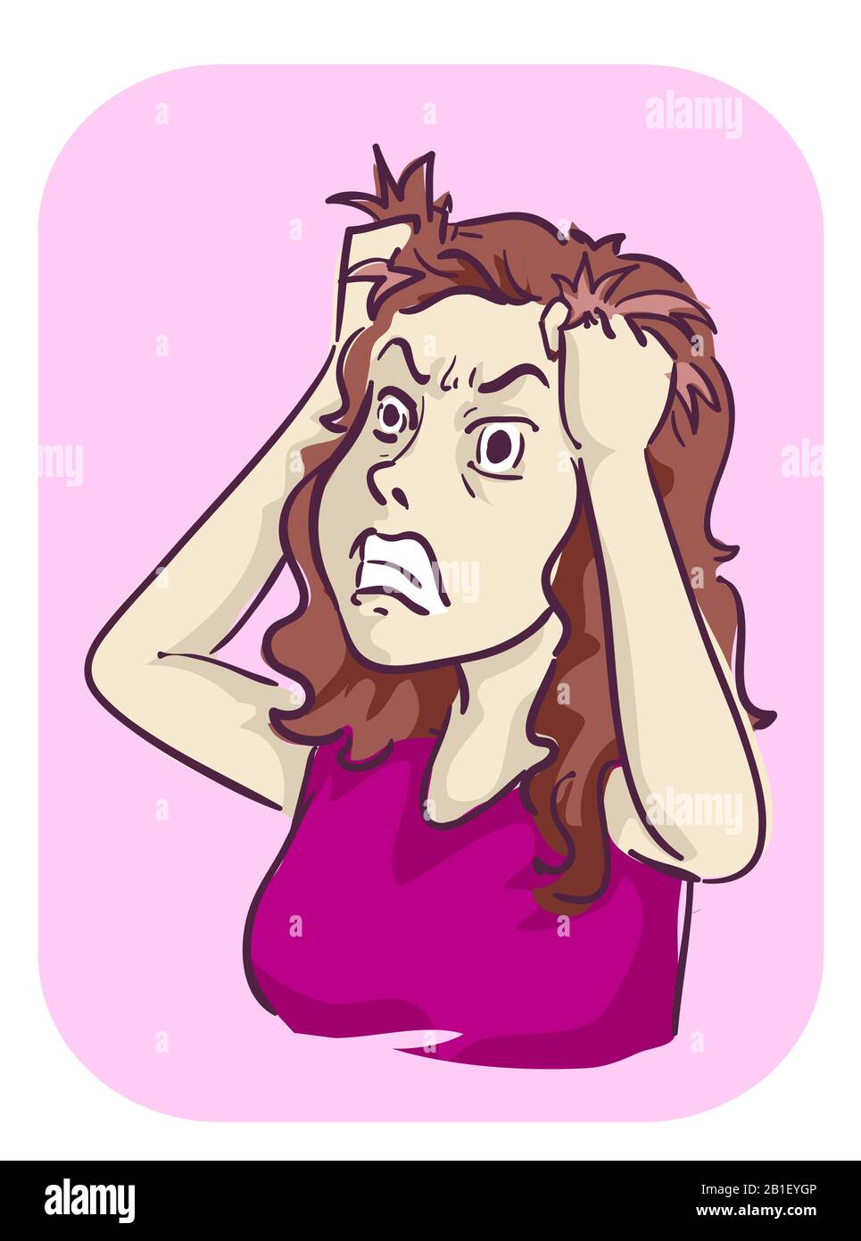 Ilustración de una chica Tirando de su cabello, Enojada y Agitada Foto de stock