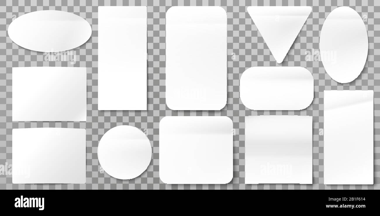 Etiquetas de papel blanco. Etiquetas en blanco, etiquetas de papel pegajosas y formas de signo vector conjunto Ilustración del Vector