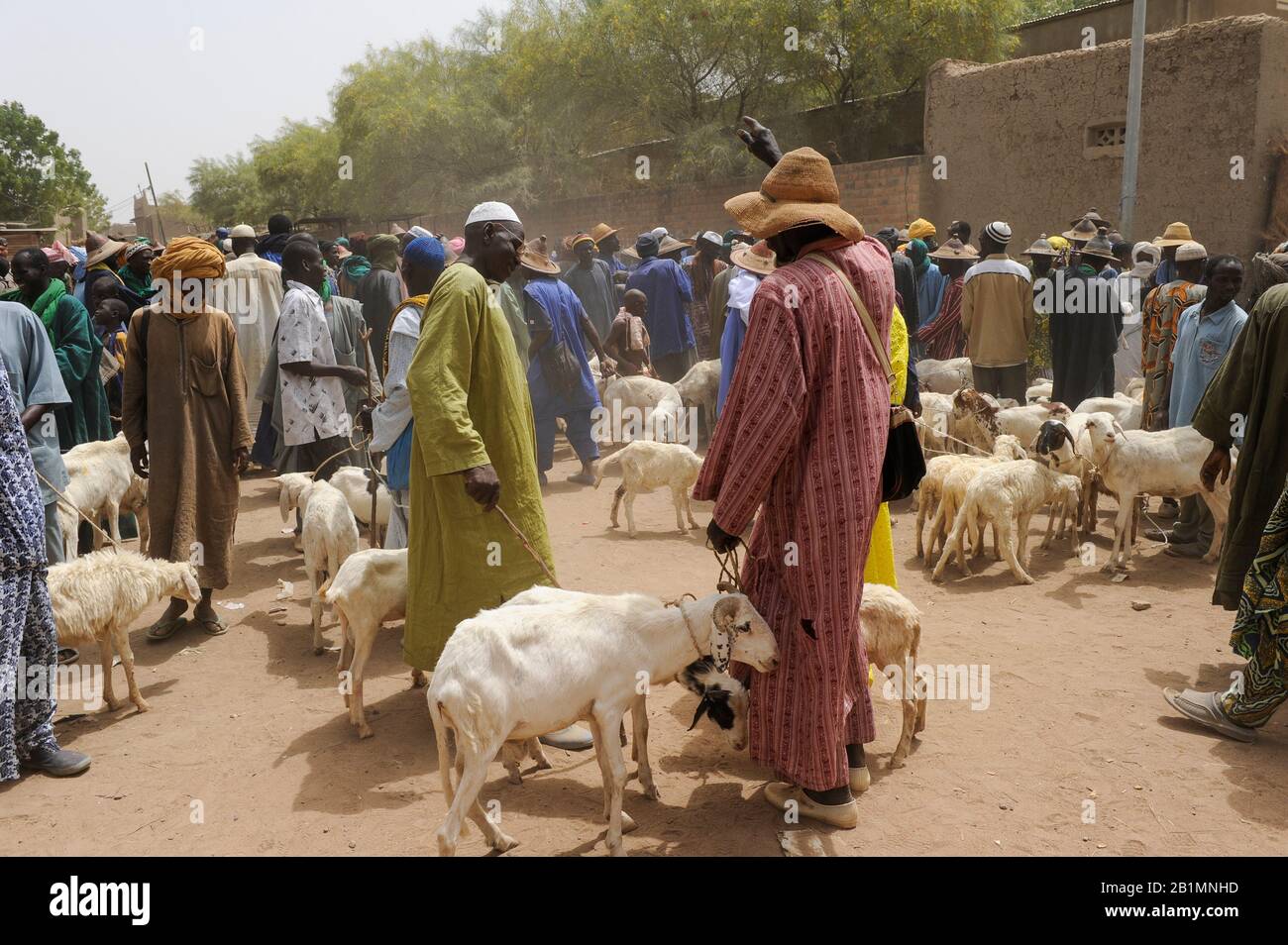 Mali, Djenne, día del mercado, Fulani o Peulh hombre con sombrero tradicional Tengaade / Markttag, Fulbe oor Fulani Mann mit Hut Foto de stock