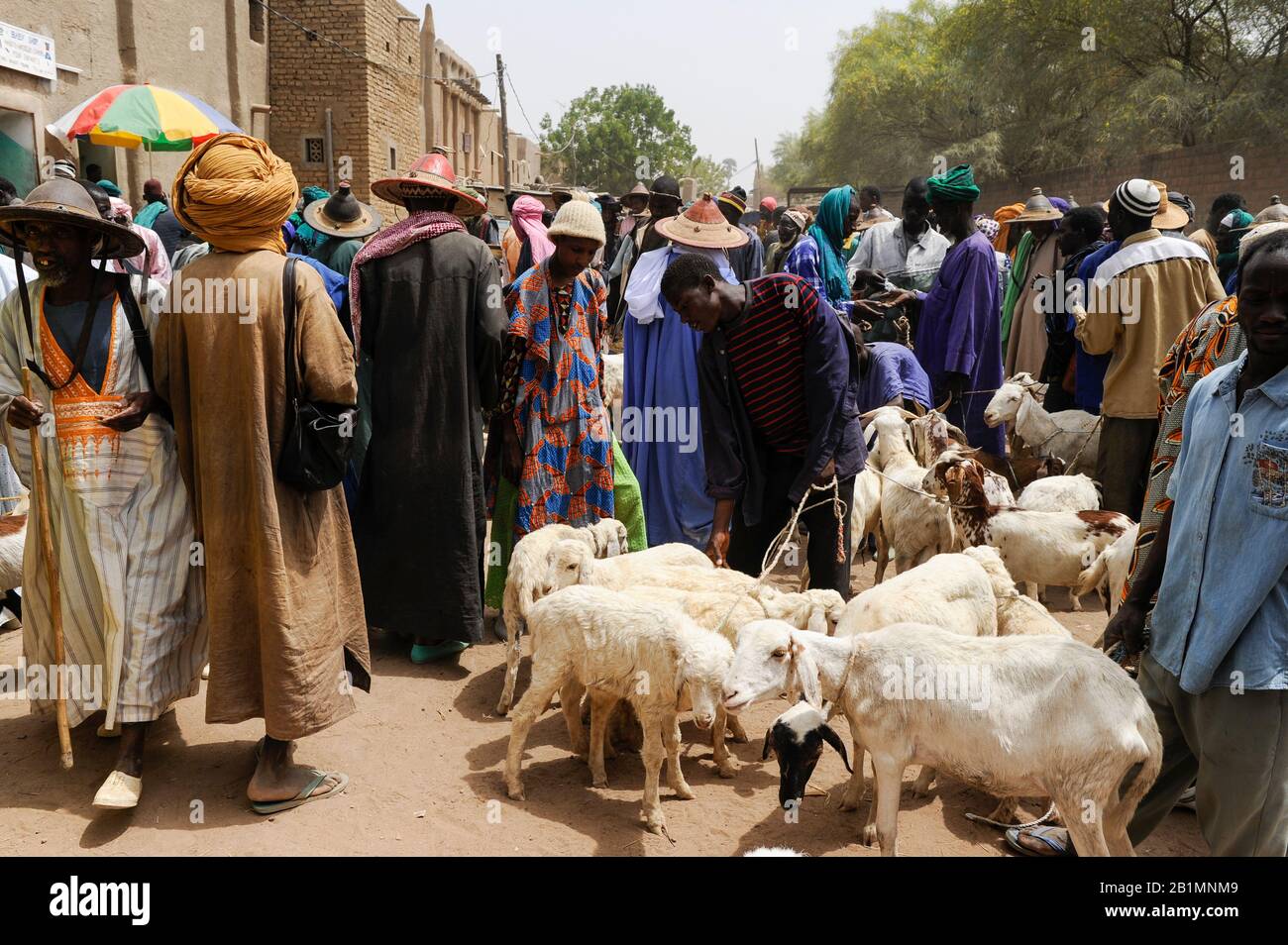 Mali, Djenne, día del mercado, Fulani o Peulh hombre con sombrero tradicional Tengaade / Markttag, Fulbe oor Fulani Mann mit Hut Foto de stock