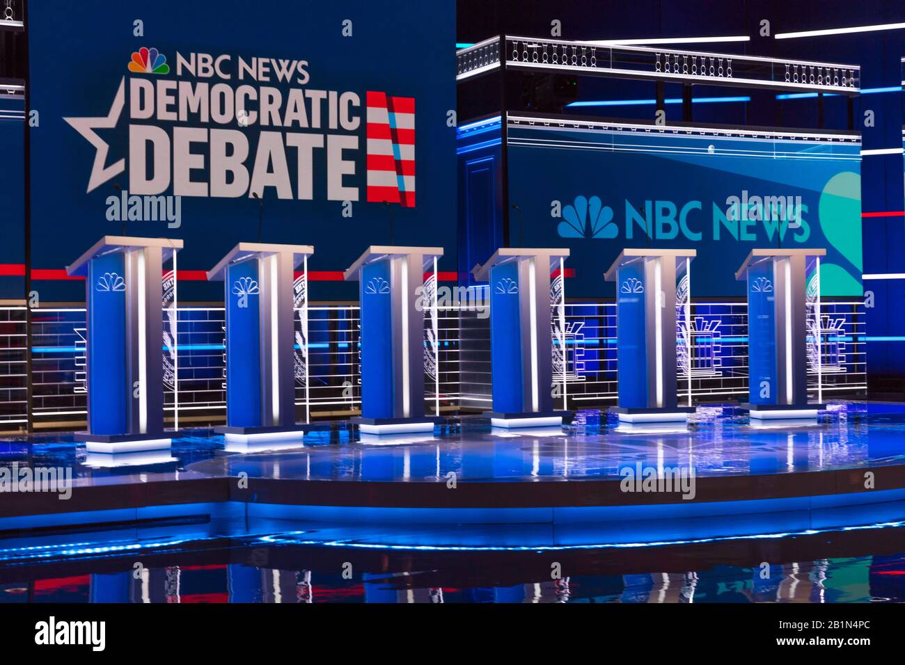 19 de febrero de 2020, LAS VEGAS NEVADA, EE.UU. - Sala de debate de Candidatos presidenciales demócratas organizada por NBC Television en Paris Theatre, las Vegas Foto de stock