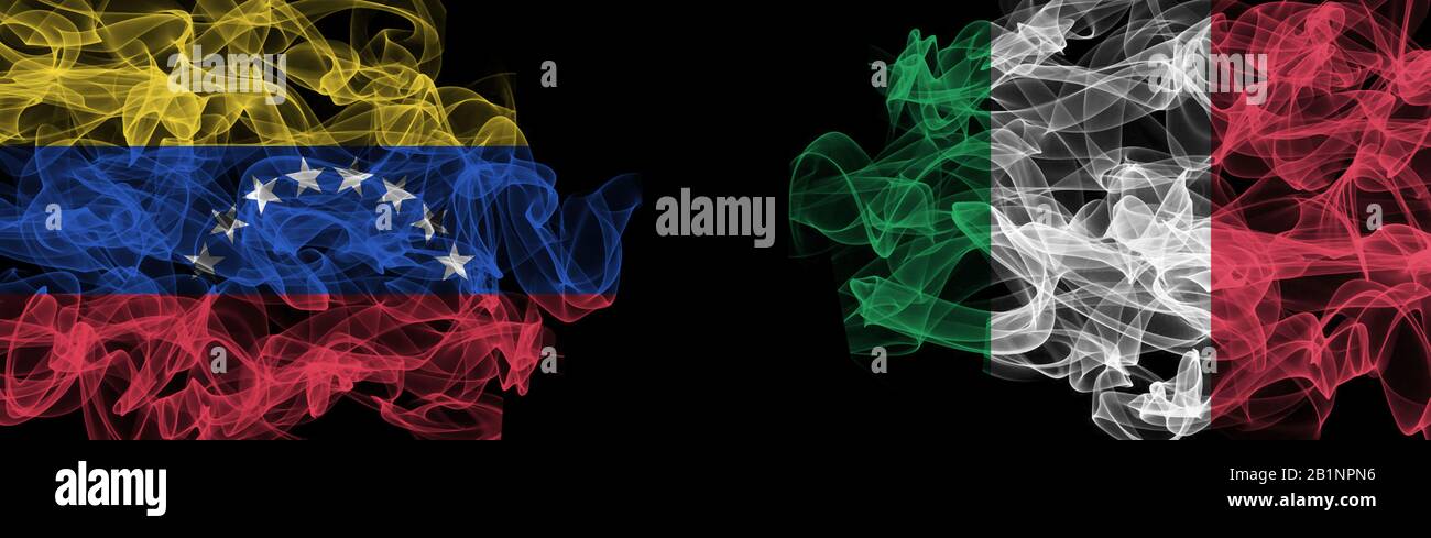 Banderas De Venezuela E Italia Sobre Fondo Negro Venezuela Contra Italia Banderas De Humo Fotografia De Stock Alamy