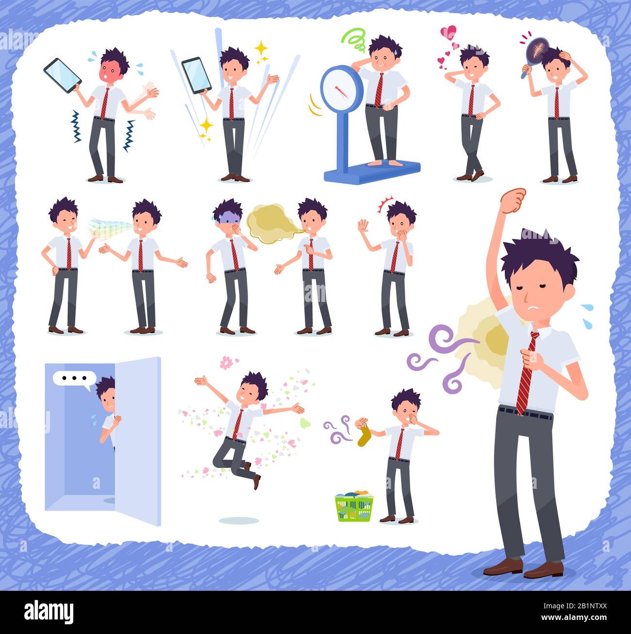 Un conjunto de schoolboy de manga corta en la inferioridad complex.There son acciones que sufren de olor y apariencia.It's arte vectorial así que es fácil de editar. Ilustración del Vector