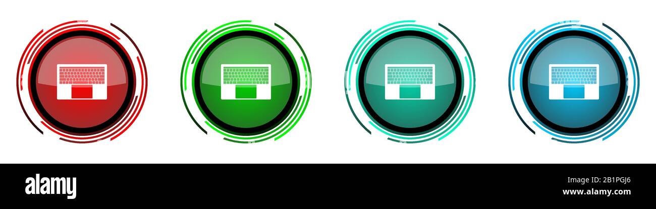 Teclado De Portatil Y Portatil Alrededor De Iconos Vectoriales Brillantes Conjunto De Botones Para Diseno Web Internet Y Aplicaciones De Telefono Movil En Cuatro Colores Es Opciones Imagen Vector De Stock