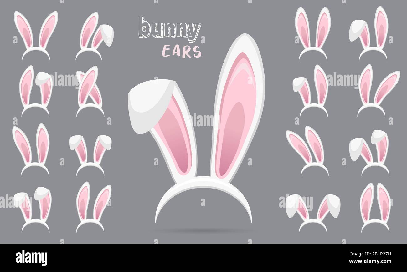 Colección de pegatinas de orejas de conejo de Pascua. Conjunto de máscaras  de oreja de conejo sobre fondo transparente. Conjunto grande. Ilustración  vectorial Imagen Vector de stock - Alamy