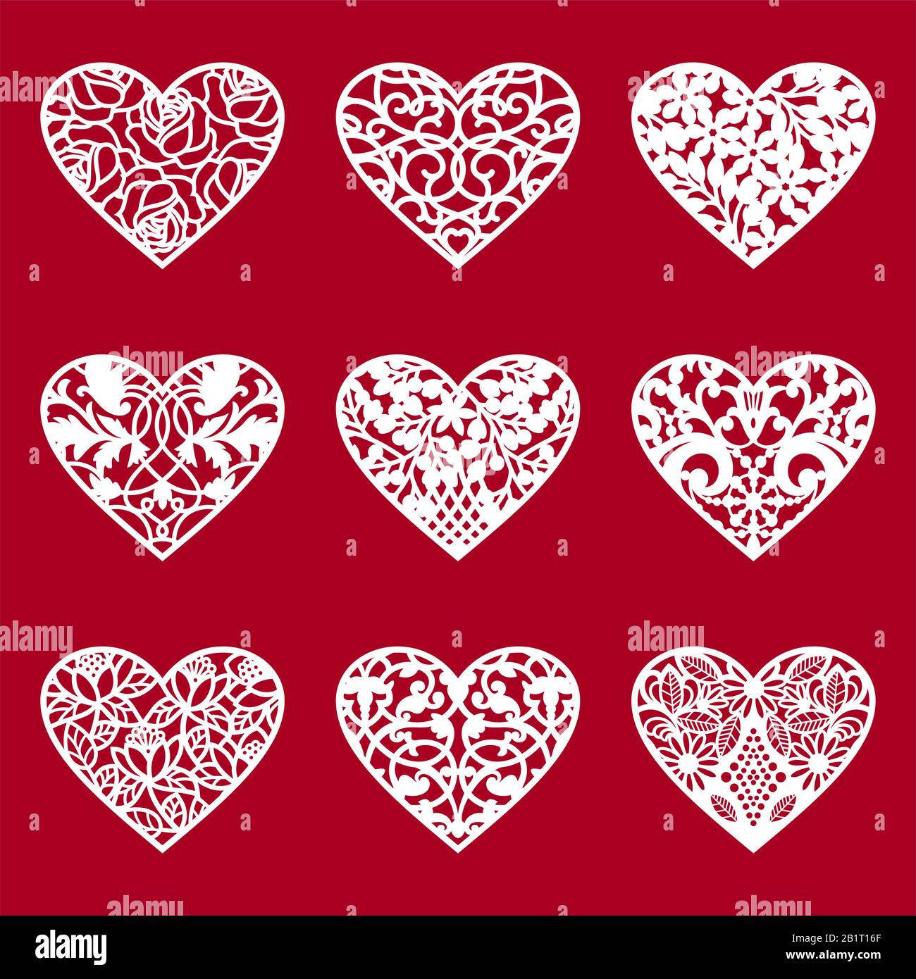 Corazón de San Valentín, corazón de encaje, corazón de San Valentín cortando archivo Ilustración del Vector