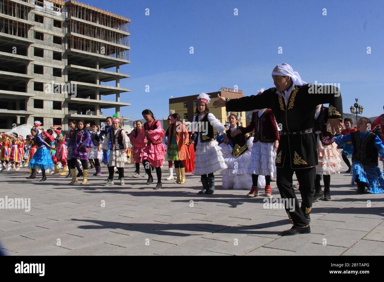 Festival de Nauryz en la provincia de Bayan Ulgii en Mongolia Occidental. Festival tradicional de nómadas kazakos Foto de stock