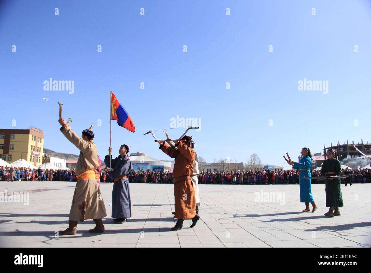 Festival de Nauryz en la provincia de Bayan Ulgii en Mongolia Occidental. Festival tradicional de nómadas kazakos Foto de stock
