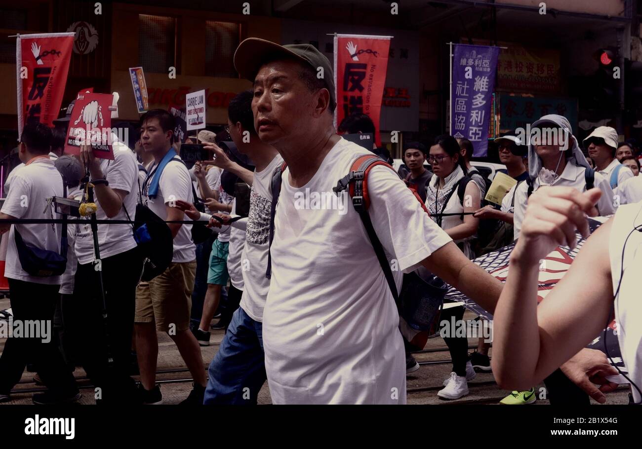 Hong Kong, CHINA. 9 de junio de 2019. Hong Kong Media mogul y fundador de NEXT MEDIA ( ahora NEXT DIGITAL ) y EL DIARIO APPLE, Jimmy Lai Chee-ying fue arrestado el viernes por la mañana ( HORA de HK ) por "Asamblea ilegal" e "intimidación a un periodista". Feb-28, 2020 Hong Kong.Zuma/Liau Chung-Ren Crédito: Liau Chung-Ren/Zuma Wire/Alamy Live News Foto de stock