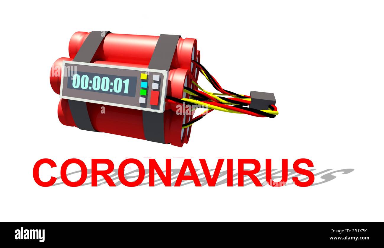 coronavirus covid-19 covid-2019 helth y turismo bomba temporizador de texto y números - representación en 3d Foto de stock