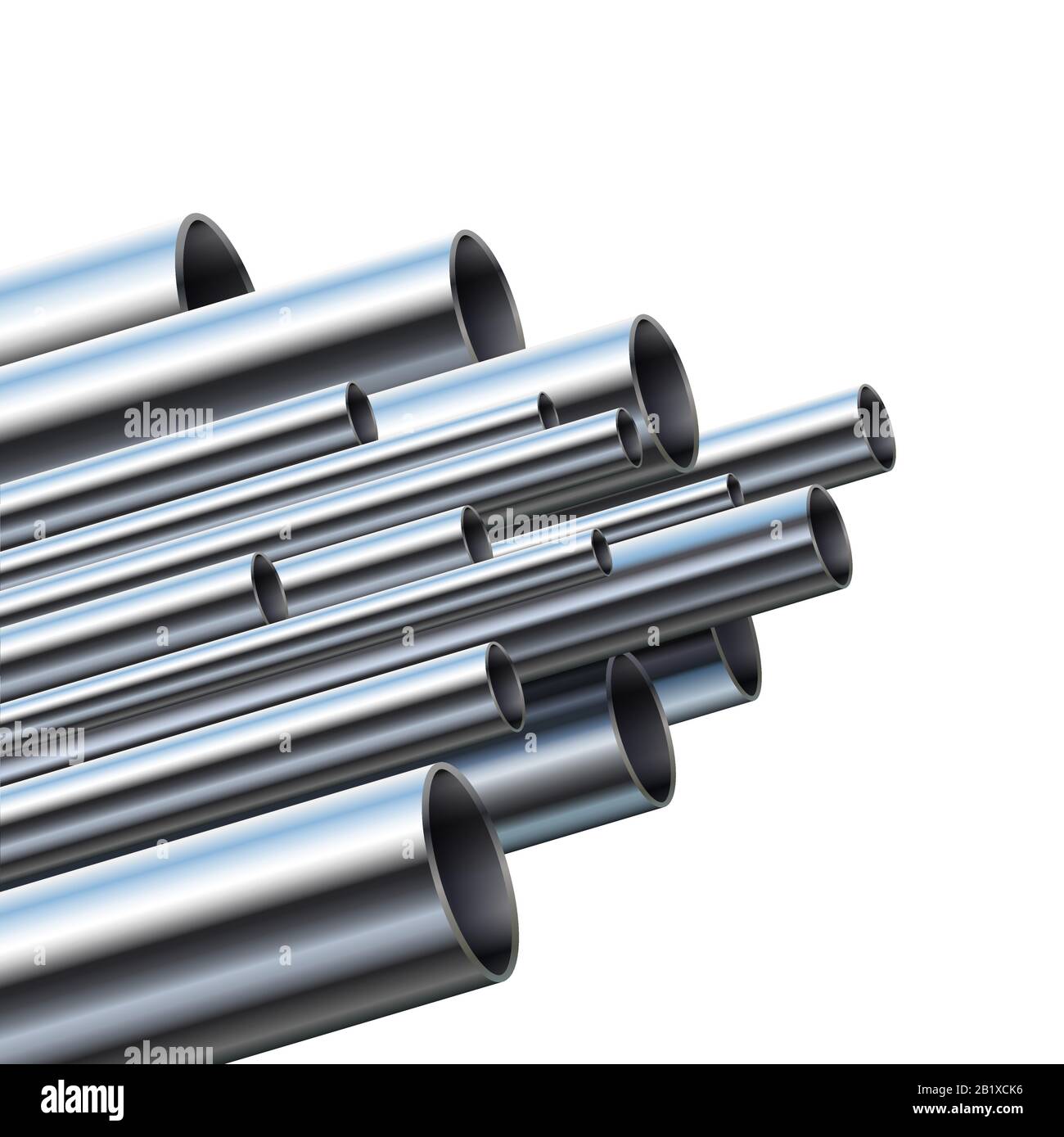 Tubos metálicos industriales de diferentes diámetros. Tubería de aluminio o  acero, ilustración vectorial de tuberías metálicas brillantes Imagen Vector  de stock - Alamy