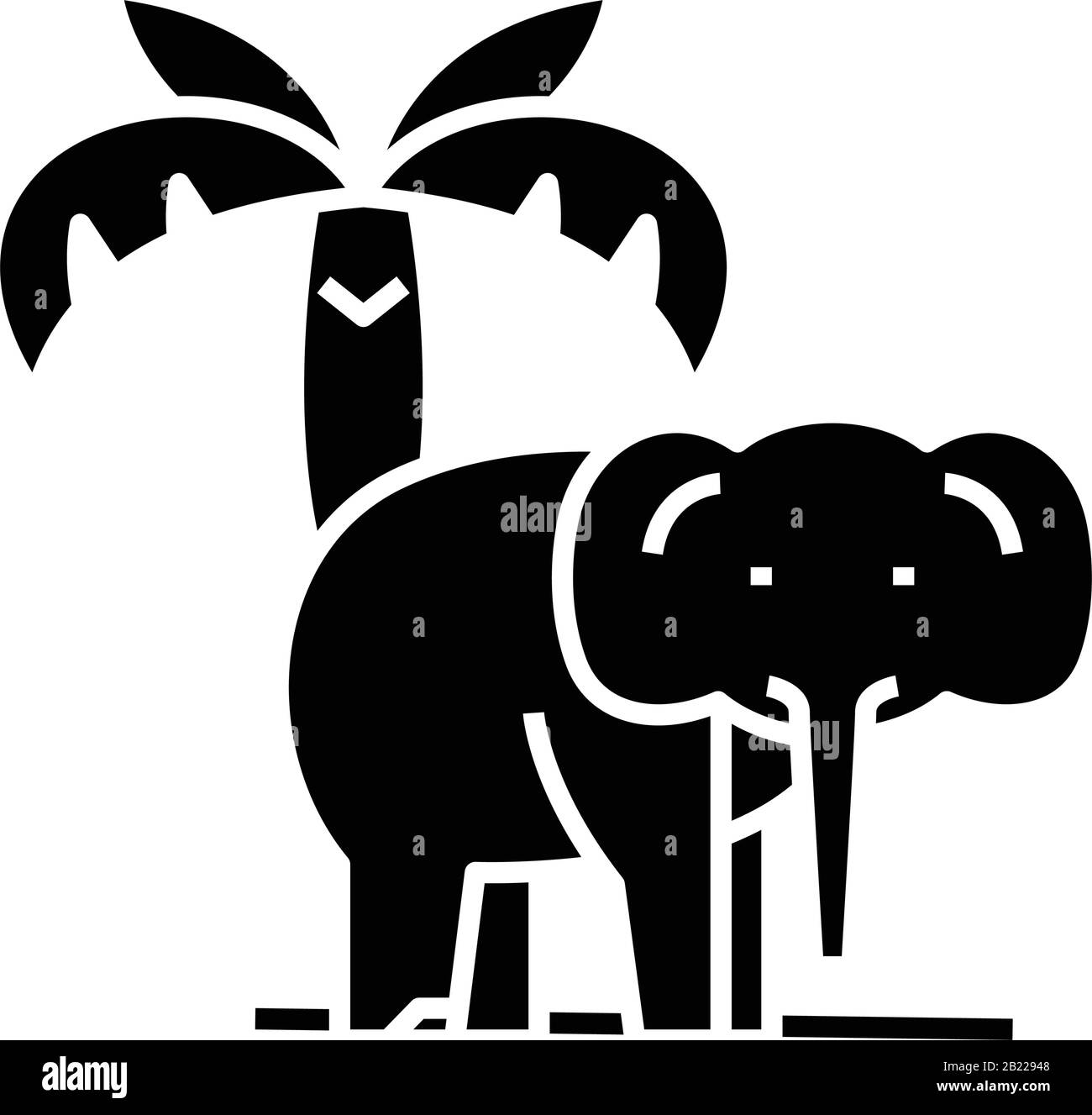 Elefante resort icono negro, ilustración de concepto, vector plano símbolo, glifo signo. Ilustración del Vector