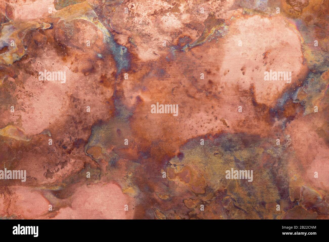 Placa de cobre envejecido textura, antiguo fondo de metal desgastado. Foto de stock