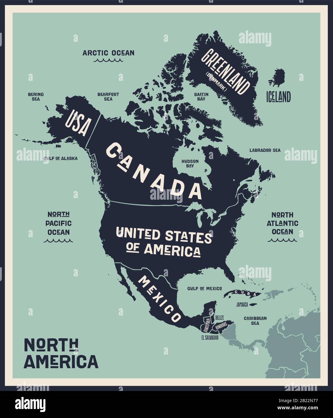 Mapa De América Del Norte. Mapa póster de Norteamérica Ilustración del Vector