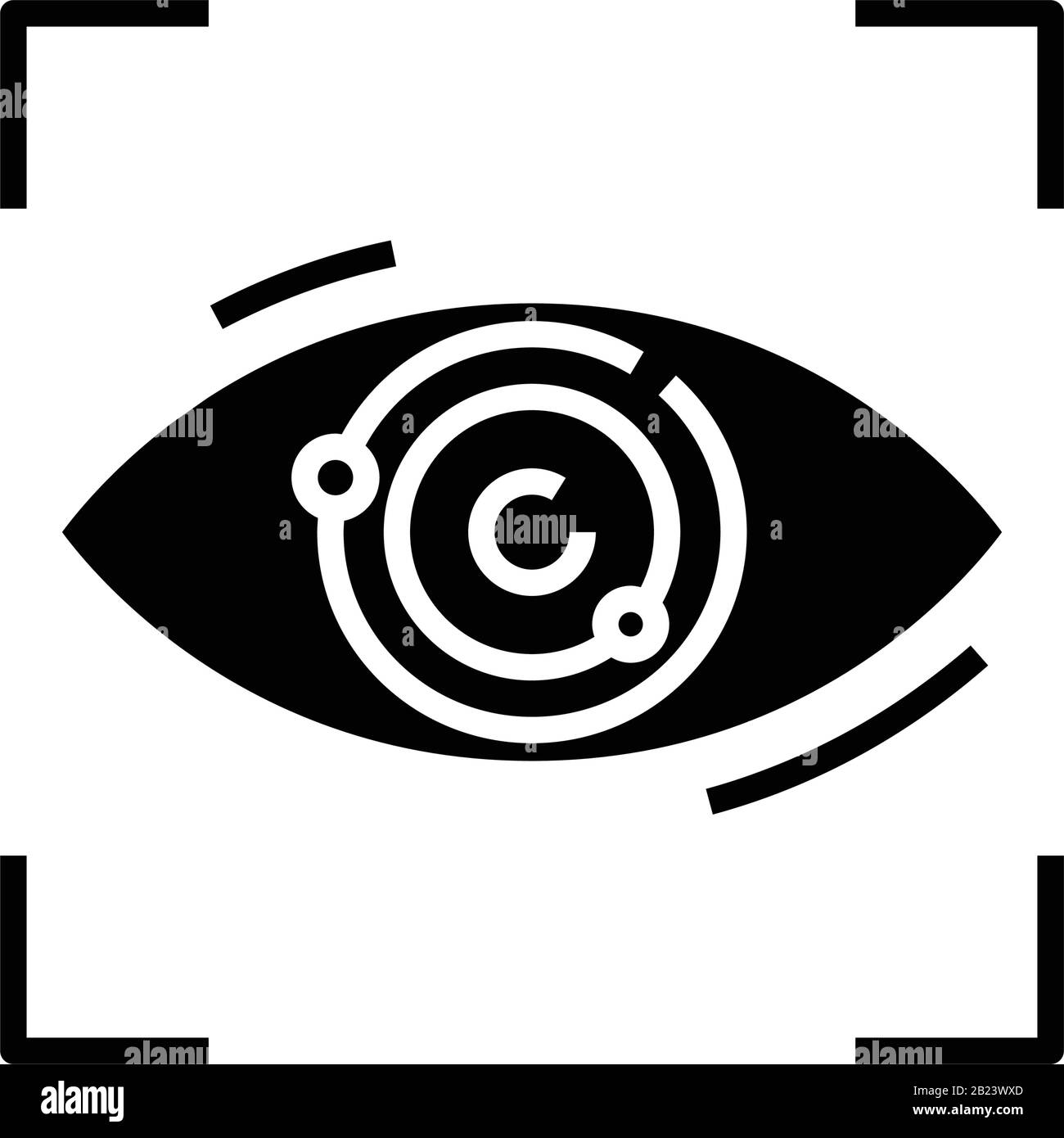 Icono de ojo negro, ilustración de concepto, símbolo de vector plano, signo de glifo. Ilustración del Vector