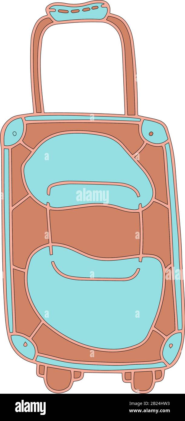 Maleta de viaje en estilo de dibujos animados aislados sobre fondo blanco.  Icono de signo. Caso grande. Vector ilustración simple. Bolsa. Dibujo negro  dibujado a mano. Bolso De Mano Imagen Vector de