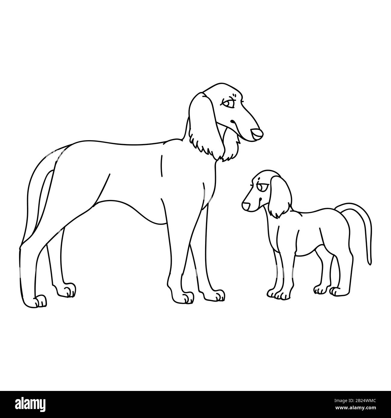Cute cartón saluki perro y cachorro raza lineart vector clipart. Perrito de  perrera pedigrí para los amantes de los perros. Mascota doméstica pura para  salón de mascotas Imagen Vector de stock -