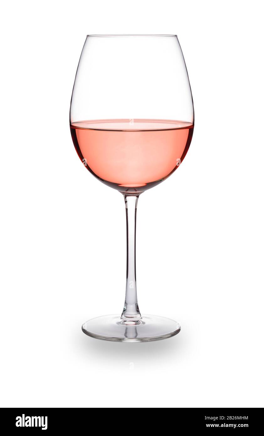 Una elegante copa de vino rosado, en cristal estilo cuenco, aislado en  blanco con una sombra Fotografía de stock - Alamy