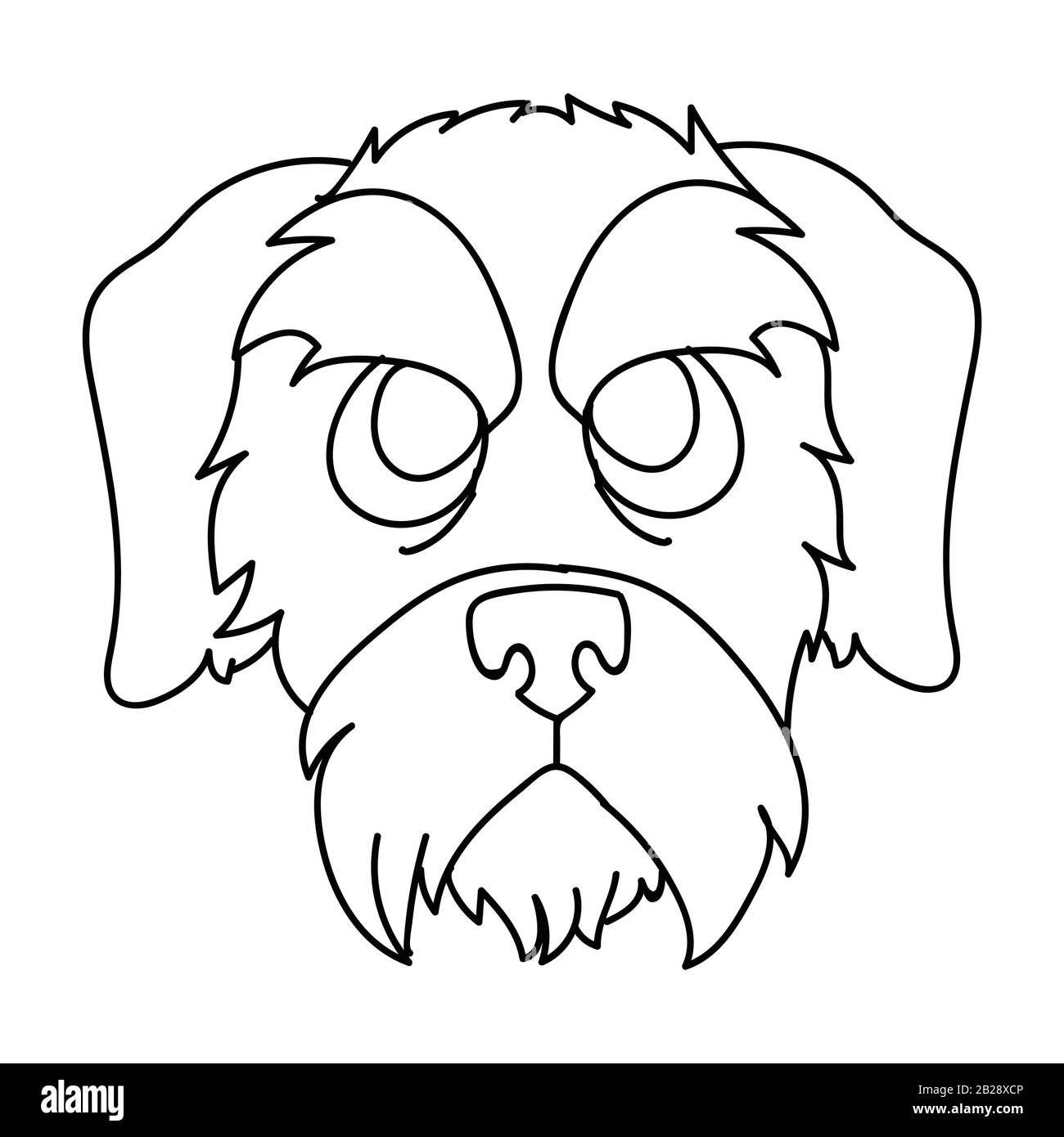 Lindo dibujo animado monocromo schnauzer cachorro perro cara casta lineart  vector. Pedigrí raza de perros para los amantes de los perros. Pubred  doméstica para salón de mascotas Imagen Vector de stock -