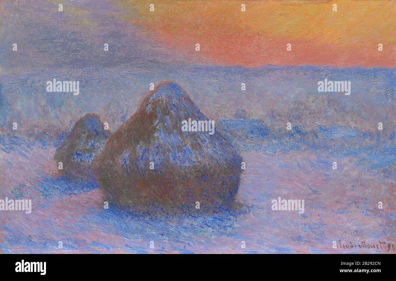 Pilas De Trigo (puesta de sol, Efecto nieve) (1890) Pintura de Claude Monet  - muy alta resolución y calidad de imagen Fotografía de stock - Alamy