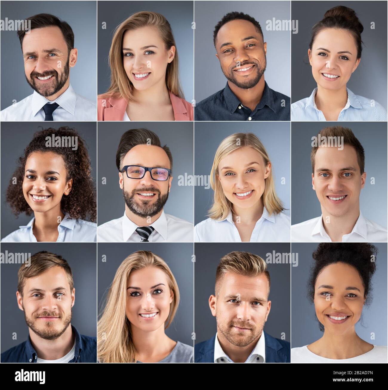 Collage de retratos de una diversidad étnica jóvenes empresarios. Foto de stock