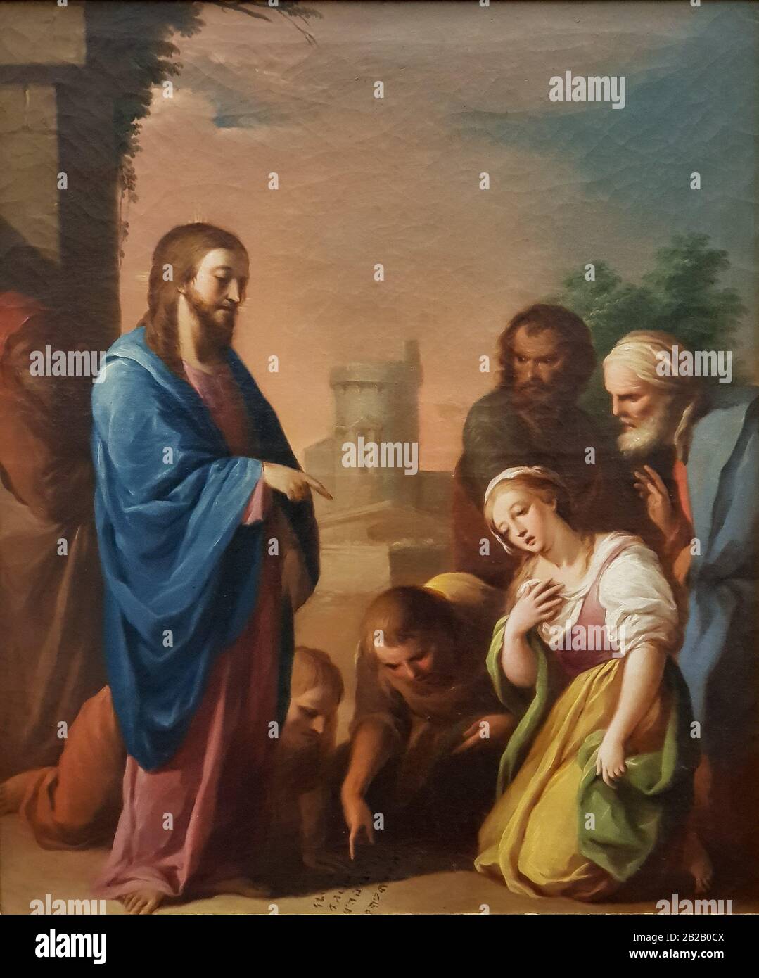 '''Cristo con la mujer adúltera (Cristo y la mujer Tomados En Adulterio)', José Camarón Bonanat (1731-1803), óleo sobre lienzo. Foto de stock