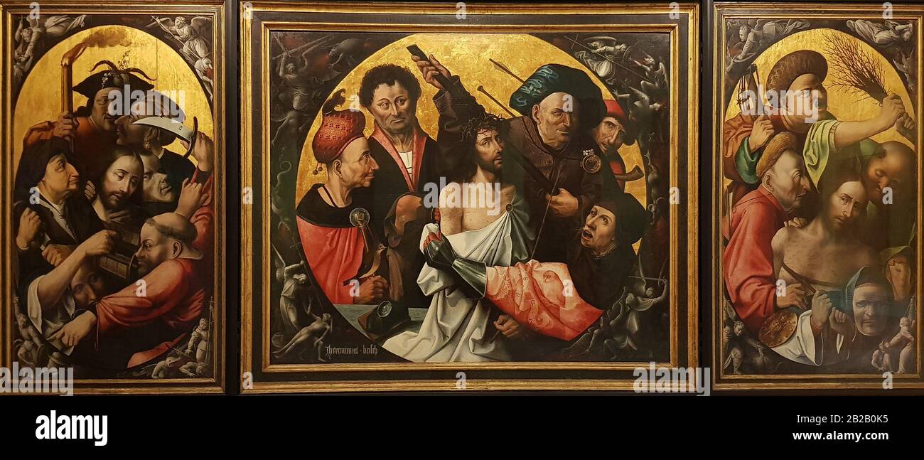 '''tríptico De Insultos'', taller de Hieronymus Bosch, óleo sobre madera Foto de stock
