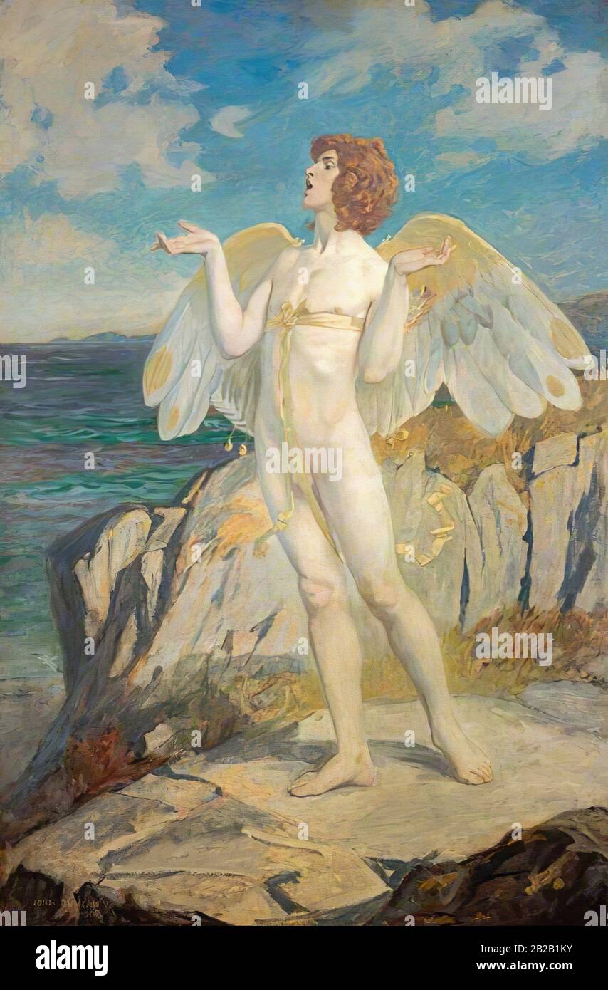 '''Angus Og, Dios de Amor y cortesía, poniendo una hechizo de Calma de verano en el mar'', por John Duncan (1866-1945 Foto de stock