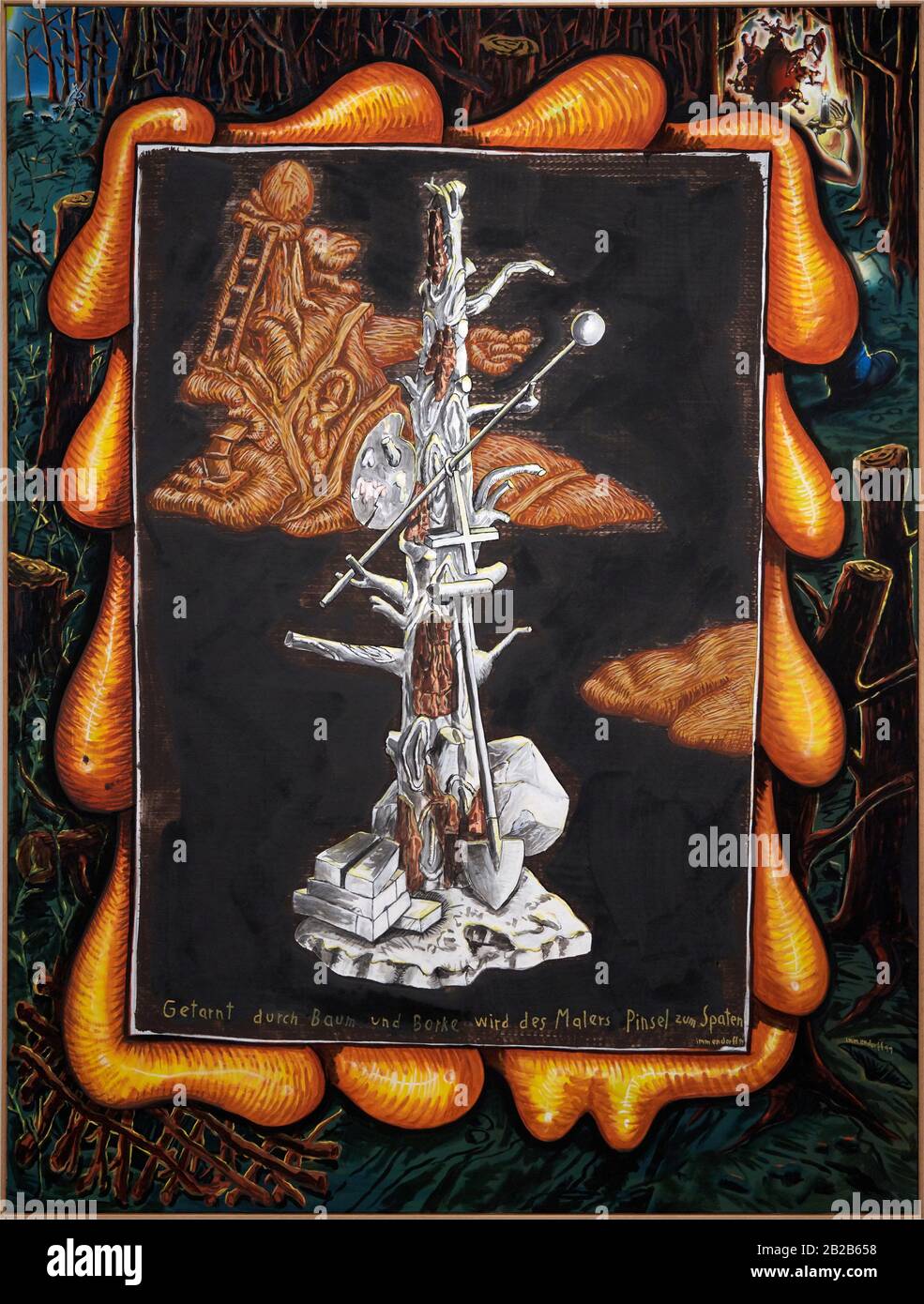 '''Camuflado por el árbol y la corteza, el Pincel del pintor Se Convierte en una espada'', 1999, Jörg Immendorff (1945-2007) Foto de stock