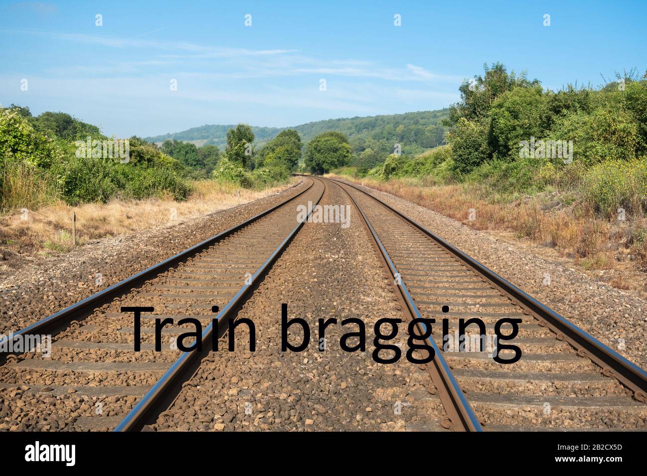 Imagen de concepto de tren bragging: Uso de trenes en lugar de volar para reducir los desplazamientos por emisiones de carbono Foto de stock
