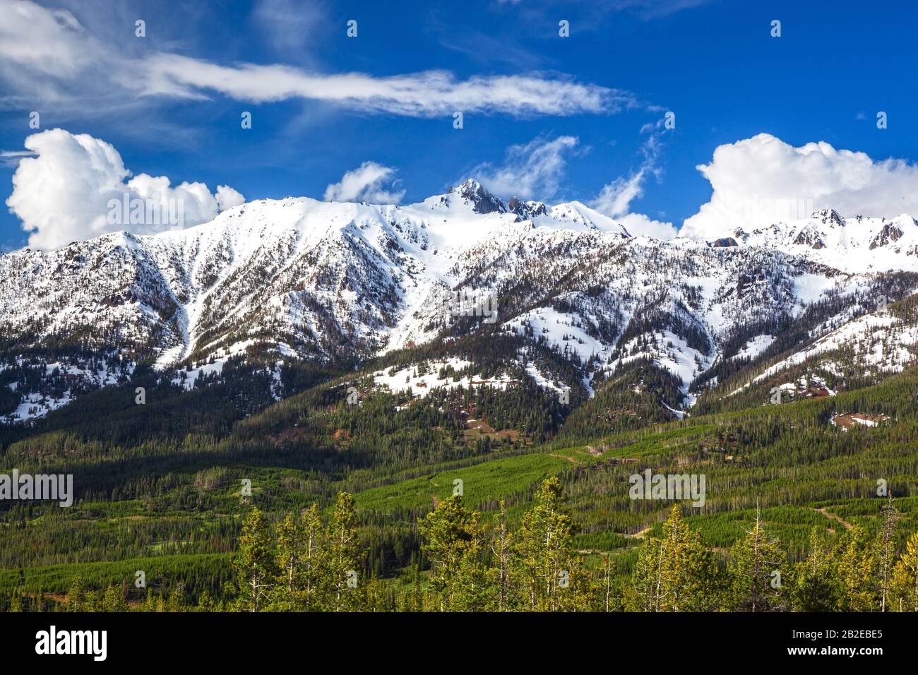 Montañas nevadas de Lone Mountain en Madison Ranges, Montana Foto de stock