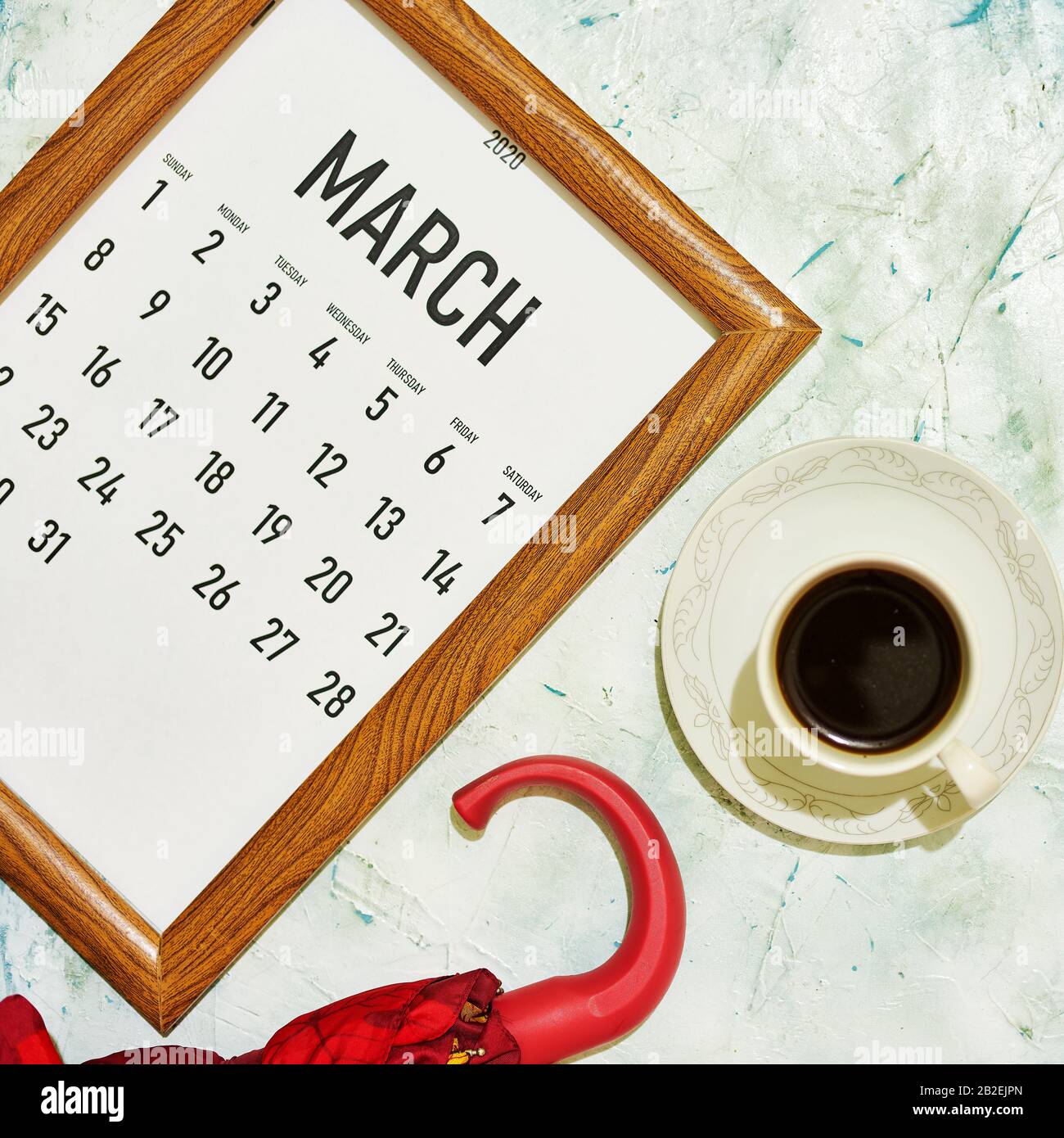 Ver desde arriba hasta el calendario mensual de marzo Foto de stock